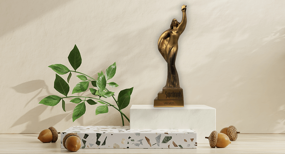 Statuetka Superbrands Polska dla marki Velvet.